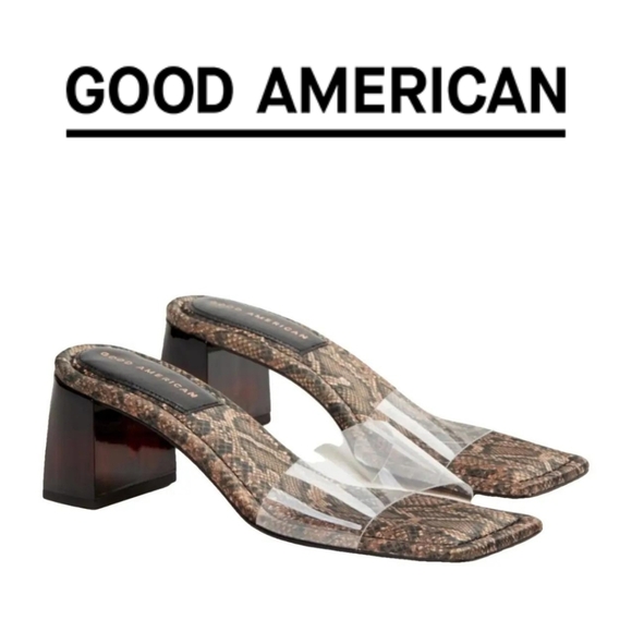 Good American Shoes - Good American Block Heel Slide Sandal Desert Snake Size 12 GA119K-X